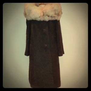 Vintage BOUCLE BROWN Coat, Huge Fox Collar